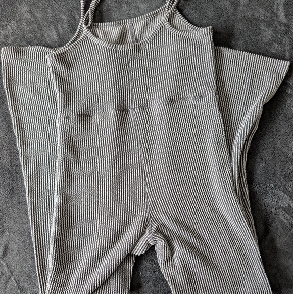 Ribbed Grey Black Cami Pant Wide Leg Jumpsuit Loungewear Elevated Basic Sz Large - Picture 13 of 14